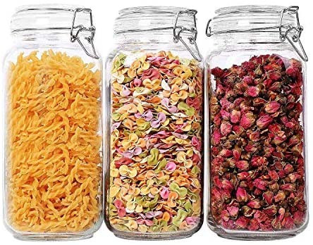 ComSaf Airtight Glass Canister Set of 3 with Lids 78oz Food Storage Jar Square - Storage Containe... | Amazon (US)