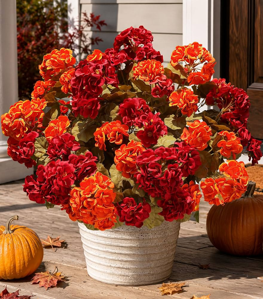 Fake Geraniums Artificial Flowers for Outdoors Fall Autumn Decoration, 6 Bundles Silk Geraniums L... | Amazon (US)