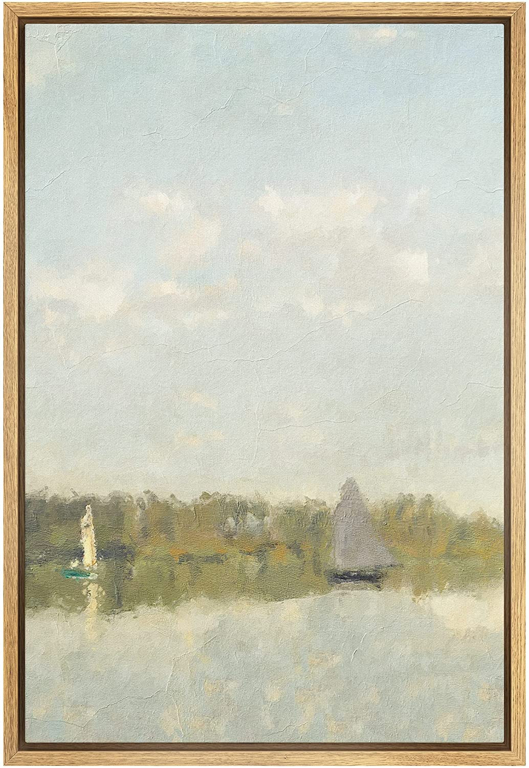 SIGNFORD Framed Canvas Print Wall Art Pastel Boats on Spring Forest Lake Abstract Nature Illustra... | Amazon (US)