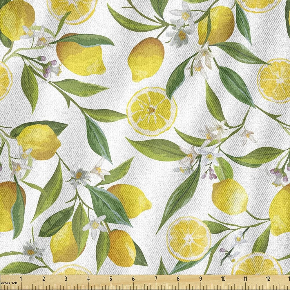 Ambesonne Nature Fabric by The Yard Exotic Lemon Tree Branches Yummy Delicious Kitchen Gardening ... | Amazon (US)