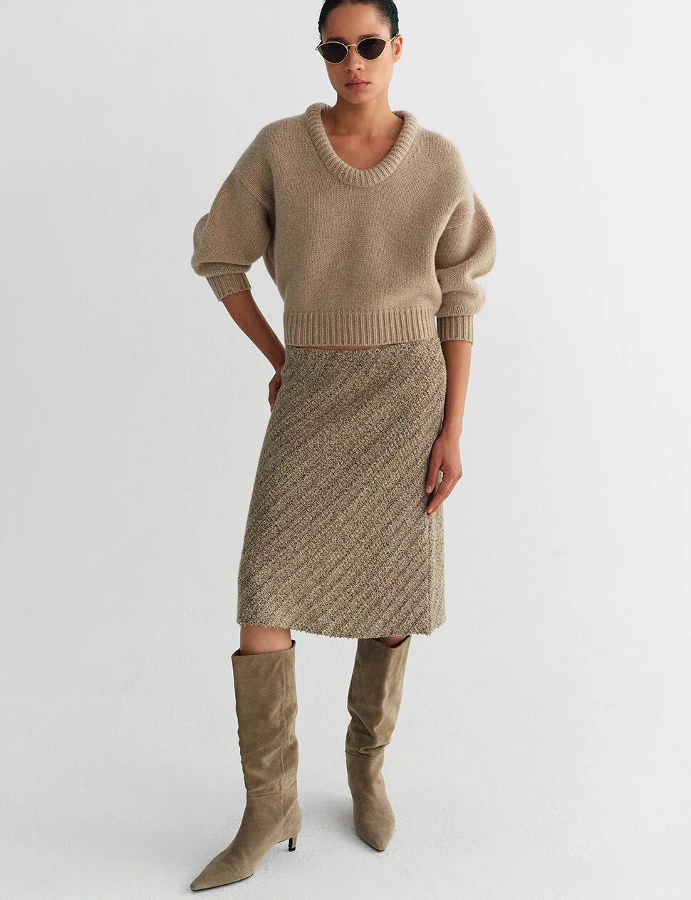 Tan Cropped Cocoon Wool Sweater-PREORDER | Pixie Market