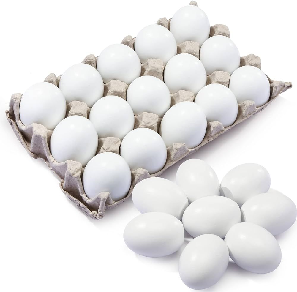 Sally Fashion 15PCS White Wooden Easter Eggs,Flat Bottom Fake Eggs for Crafts and Easter Egg Orna... | Amazon (US)