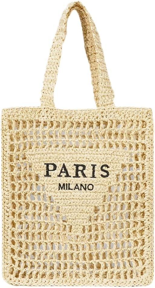 Straw Mesh Crochet Tote Bag for Women - Beach Bag with Woven Design | Amazon (US)