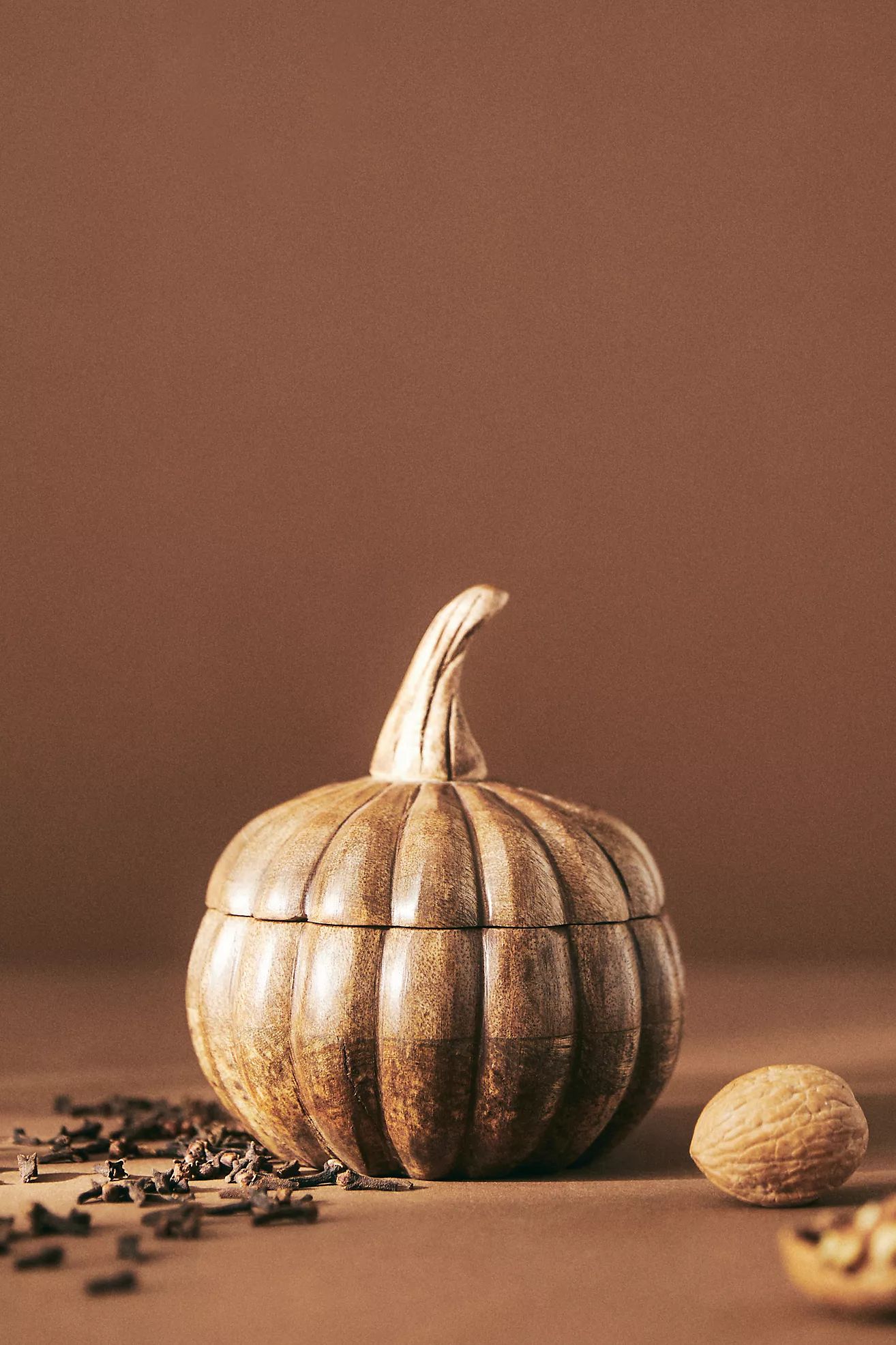 Pumpkin Spice & Black Walnut Gourmand Wooden Pumpkin Candle | Anthropologie (US)