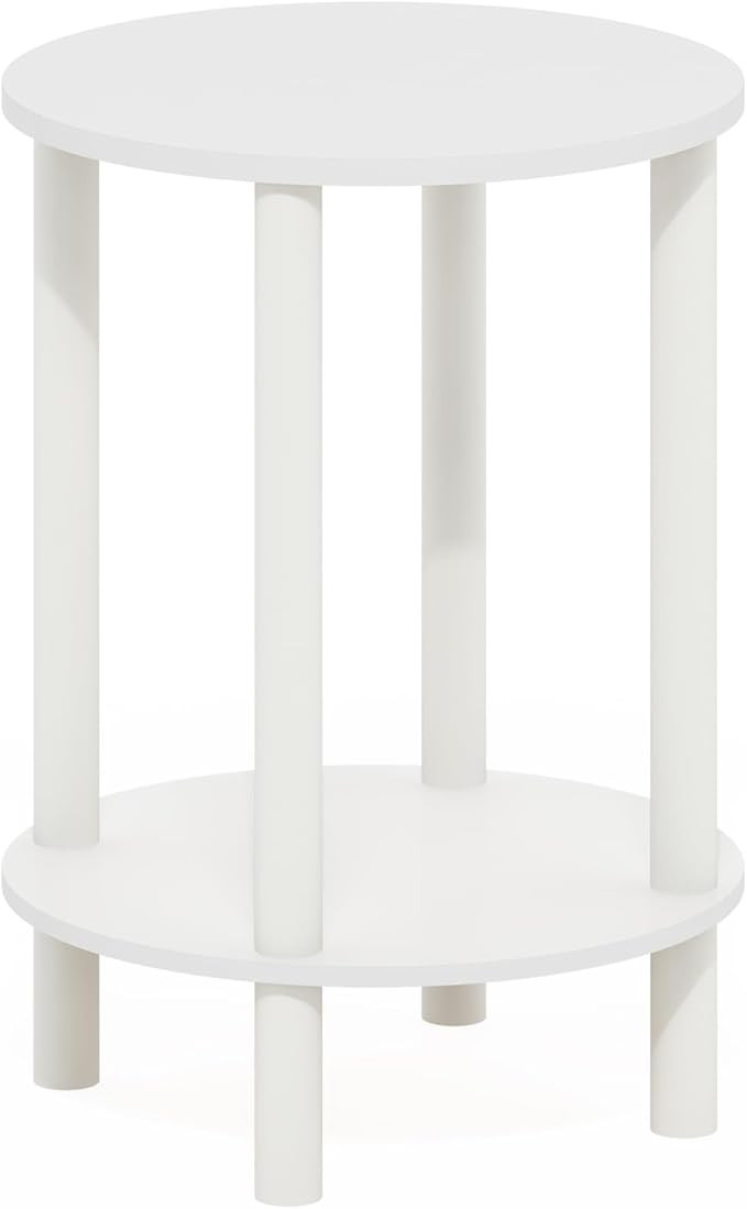 Furinno Turn-N-Tube 2-Tier Round Wooden End Table, Side Table, White/White | Amazon (US)