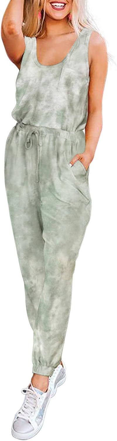 PRETTYGARDEN Women’s Short Sleeve Tie Dye Long Pajamas Set One Piece Jumpsuit Loose Sleepwear N... | Amazon (US)