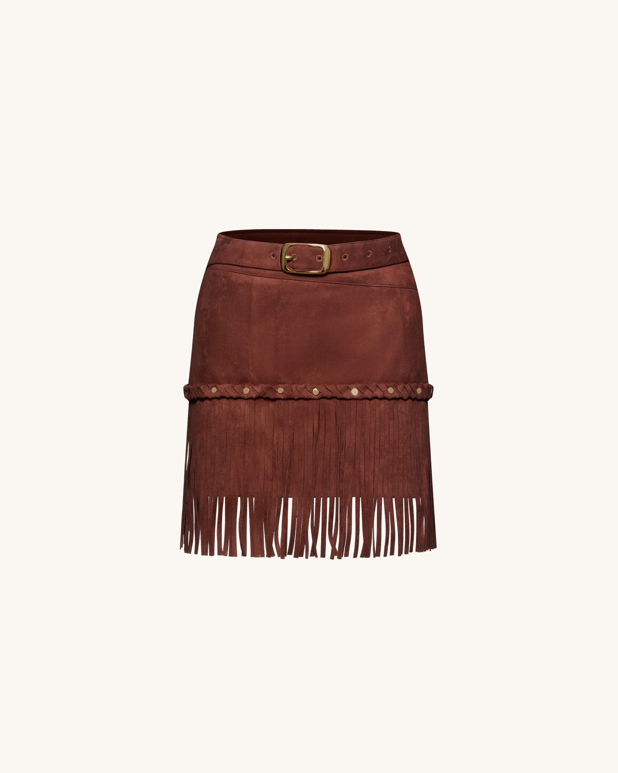 Western-Style Sueded Fringe Skirt - Burgundy | JW PEI US