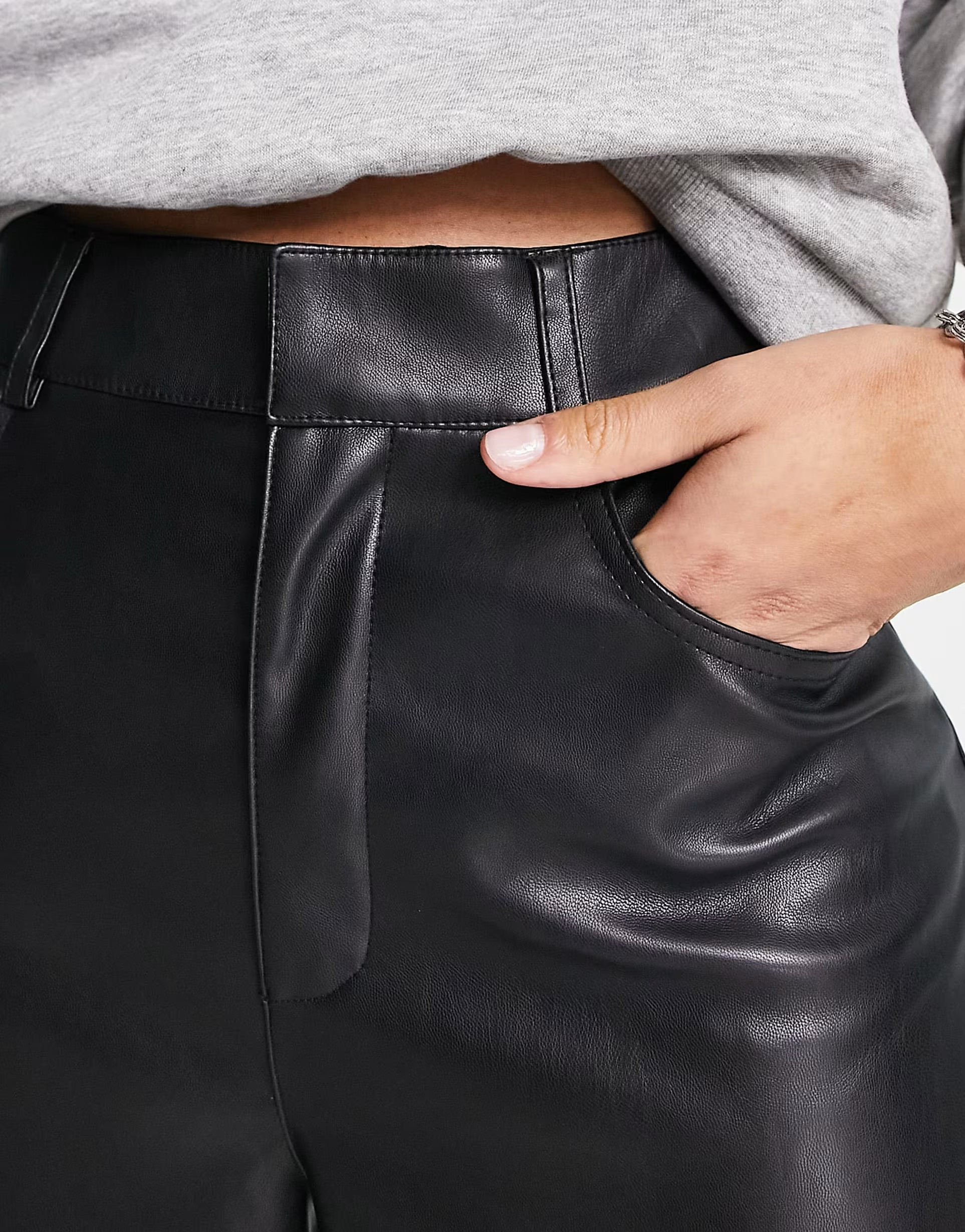 NA-KD X Georgina Lennon faux leather straight leg pants in black | ASOS (Global)