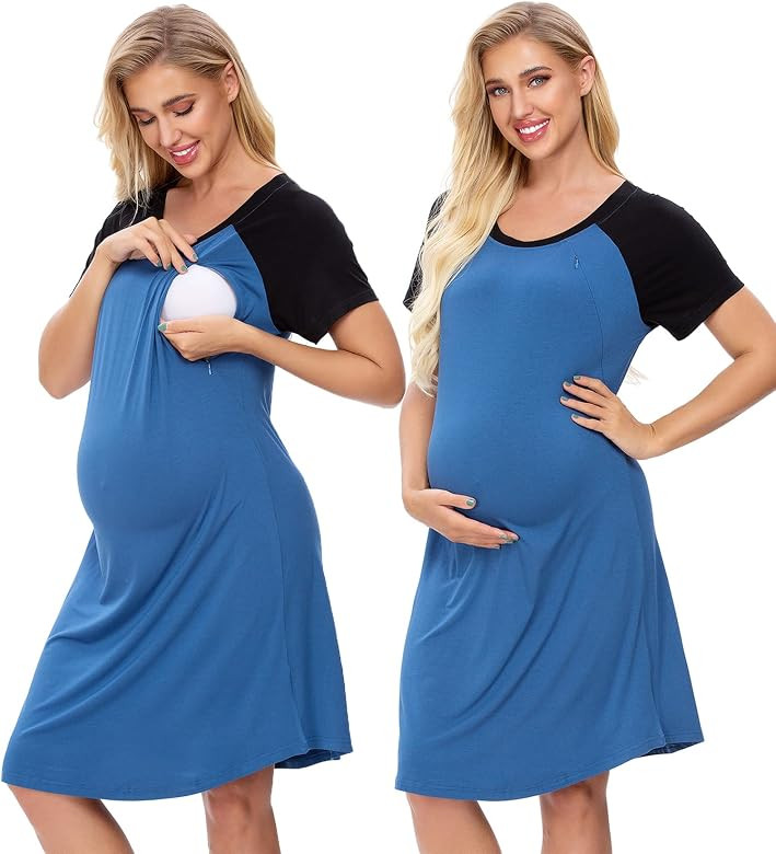 SWOMOG Nursing Gown 3 in 1 Delivery Nursing Nightgown Women Maternity Hospital Gown Zipper Breast... | Amazon (US)