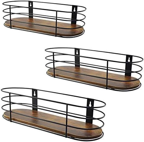 Calenzana Oval Floating Wall Shelves Set of 3, Rustic Wood Wire Frame Hanging Shelf for Bathroom ... | Amazon (US)