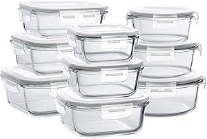 Bayco Glass Storage Containers with Lids, 9 Sets Glass Meal Prep Containers Airtight, Glass Food ... | Amazon (US)