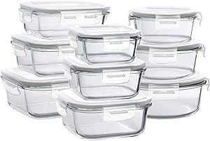 Bayco Glass Storage Containers with Lids, 9 Sets Glass Meal Prep Containers Airtight, Glass Food ... | Amazon (US)