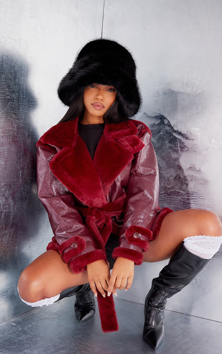 Black Faux Fur Fluffy Bucket Hat | PrettyLittleThing US