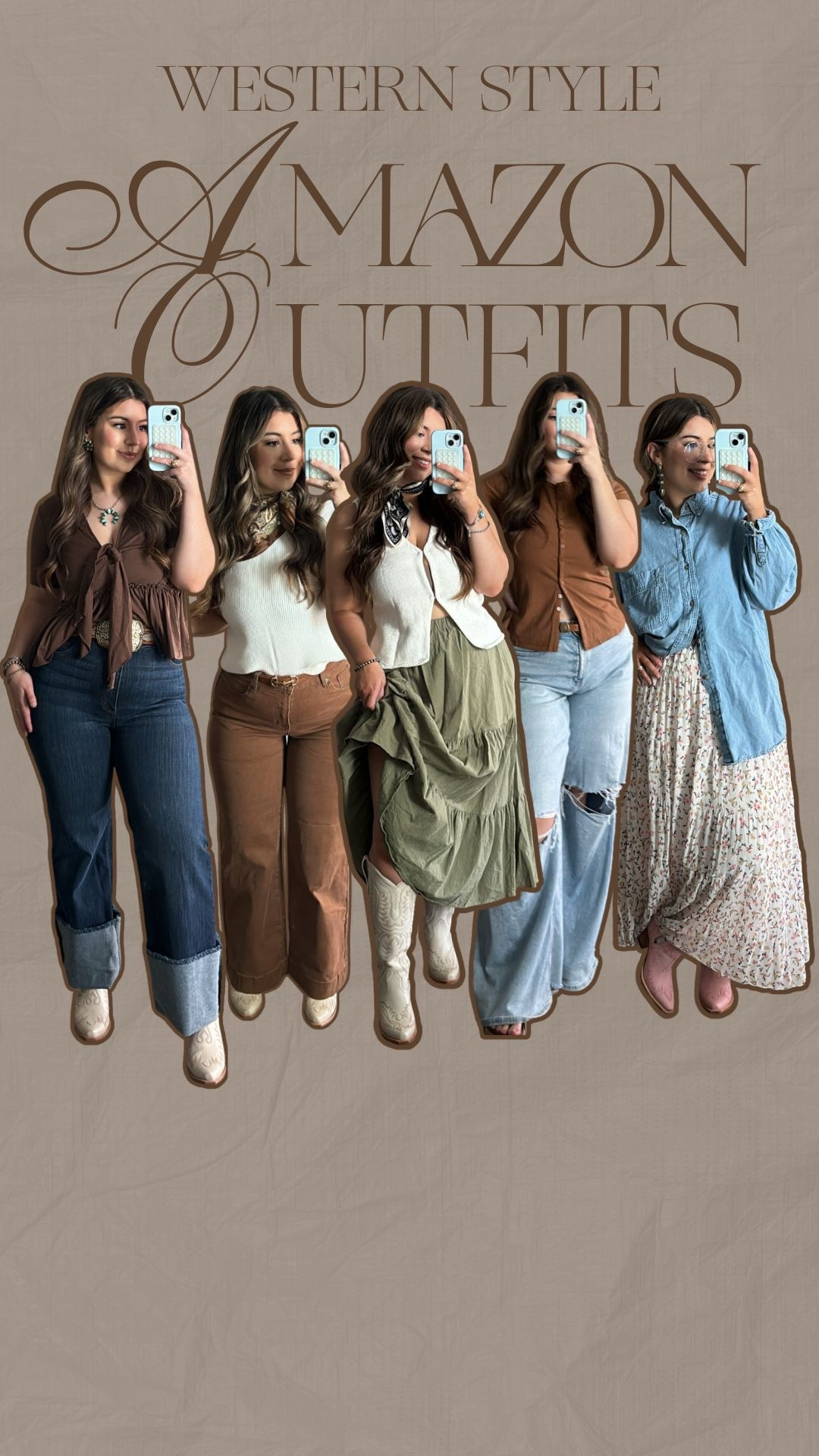 western style amazon finds! 

Kimes jeans are similar (exact jean, different color). wearing size medium in everything except the men’s wrangler top (size large). American Eagle jeans are size 6 regular, Kimes are 8x32  