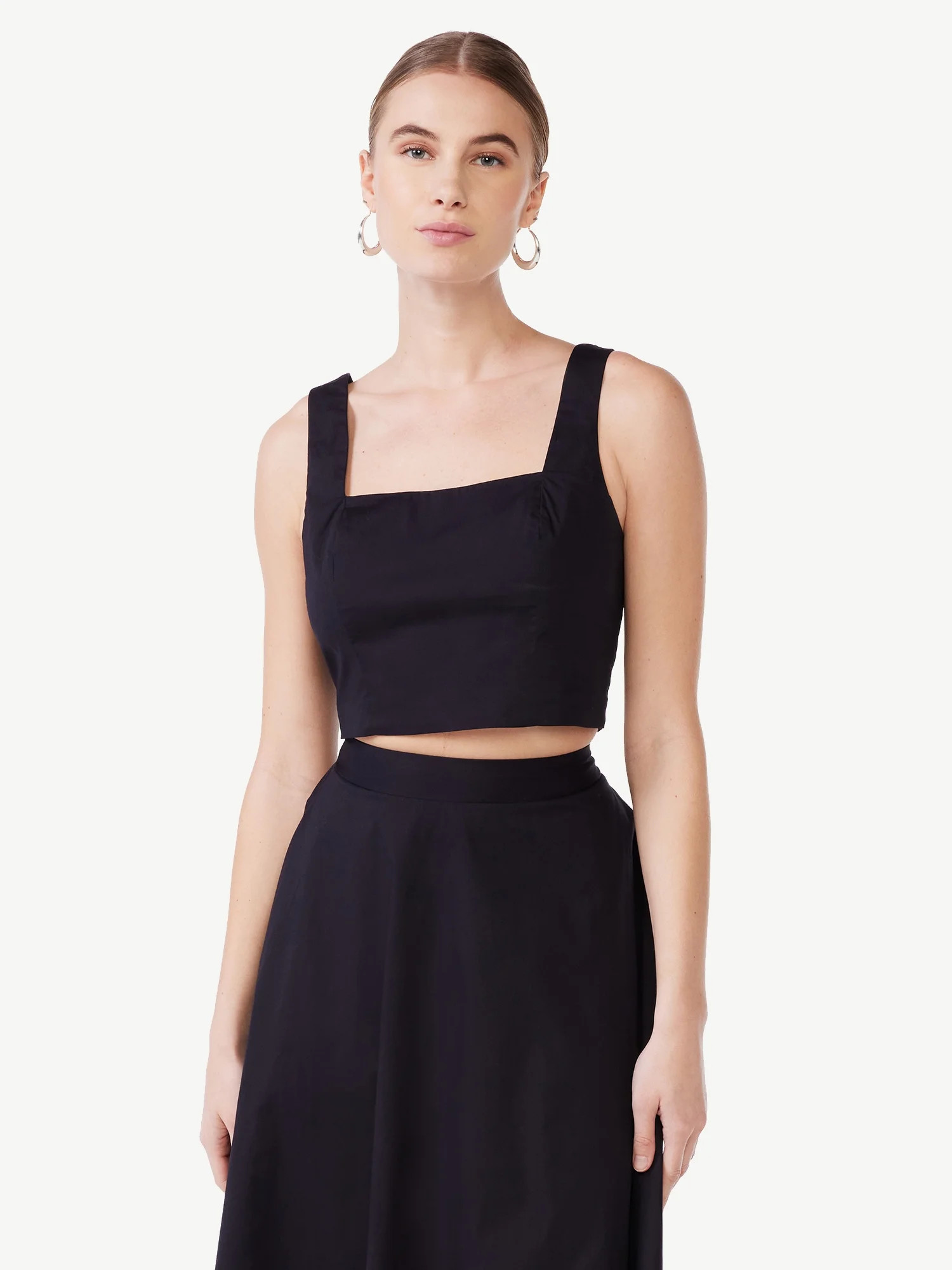 Scoop Women's Square Neck Fitted Poplin Crop Top, Sizes XS-XXL | Walmart (US)