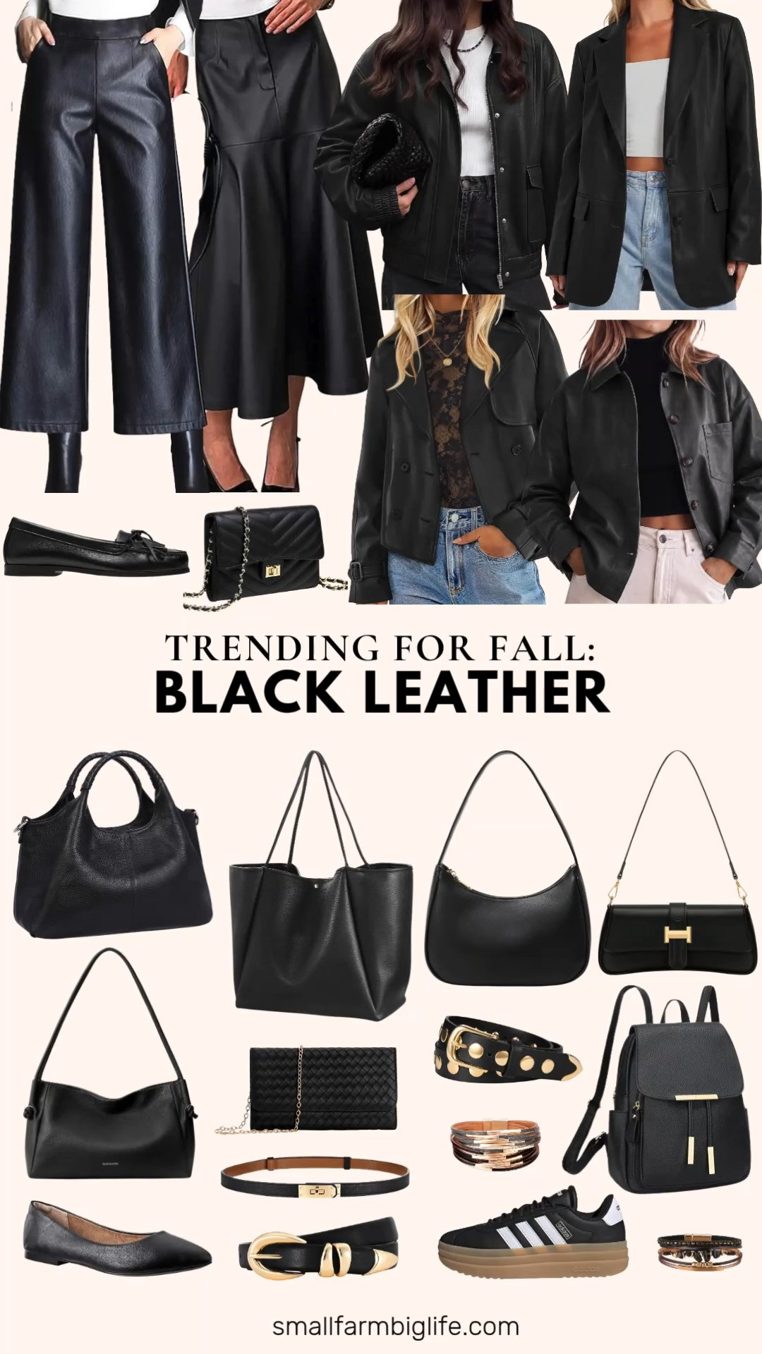 Black leather is everywhere this fall and I have rounded up every piece from jackets to accessories for you.

Starting with outerwear, the BTFBM Faux Leather Bomber Jacket is such a great oversized layering piece for fall, while the ZESICA Cropped Leather Motorcycle Jacket and the Tankaneo Collared Button Down Leather Jacket both bring an edgier vibe for a night out. If you want something softer for business casual workwear, the KIRUNDO Loose Faux Leather Blazer has a relaxed, boyfriend style fit that works just as well for the office as it does running errands.

For bottoms, the faux leather wide leg trousers and culottes are such an easy transitional piece, and the chouyatou A Line Pleated Midi Leather Skirt has a flare bottom that feels elegant enough for date night outfits but still comfortable for everyday wear.

On the bag front, I am loving the Iswee Leather Satchel Crossbody and the BOSTANTEN Pebbled Vegan Leather Shoulder Bag for everyday work and travel. The oversized PU Leather Tote is perfect as a weekender or shopper bag, and if you want something smaller, the CYHTWSDJ Mini Clutch, the woven U and U Crossbody, and the KKXIU Underarm Crossbody are all great grab and go options. The KKXIU Leather Backpack Purse rounds out the bag lineup for travel days.

Belts and accessories finish off the look. The gold buckle belt, the ANHAISHUILV skinny leather belt, and the VATAN studded leather belt are all easy ways to cinch in autumn outfits, and the Fesciory Leather Wrap Bracelets add a boho western touch to any wrist stack.

For shoes, the adidas VL Court Bold sneakers in pink are a fun casual pick, the Amazon Essentials Pointed Toe Ballet Flats are a classic everyday shoe, and the Journey West Sheepskin Leather Loafers are so soft and comfortable for business casual workwear or driving.

So much good black leather to shop this fall, all linked for you.

#blackleather #fallfashion #falloutfits #businesscasual #dateNightoutfits 

 #LTKootd #LTKOver40 #LTKWorkwear