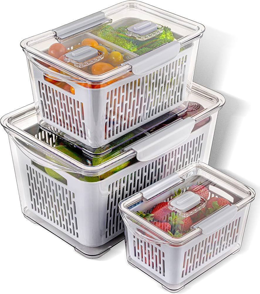 Soveressence Fridge Fruit Storage Containers - Refrigerator Colander Bins for Produce and Veggies... | Amazon (US)