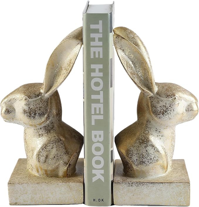 Unique Gold Rabbit Decorative Bookends for Home Office Shelves Decor | Cool Animal Book Stopper H... | Amazon (US)