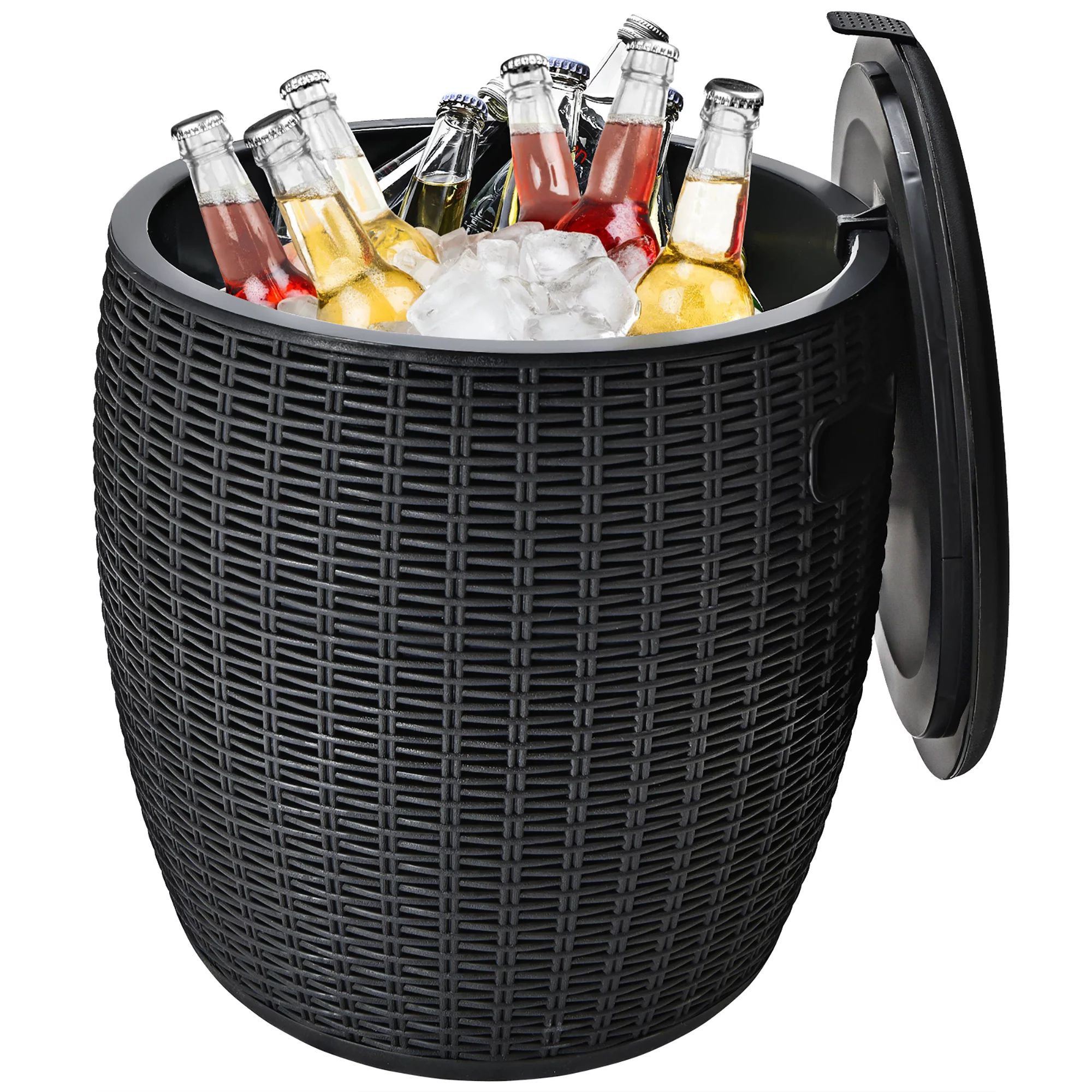 Costway 9.5 Gallon 4-in-1 Patio Rattan Cool Bar Cocktail Table Side Table Black | Walmart (US)