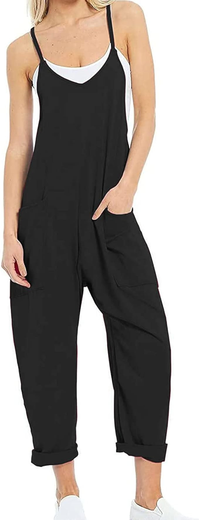 leanul Women Casual Jumpsuits Hot Shot Onesie dupes Spaghetti Strap Loose Romper Overalls Pocket ... | Amazon (US)