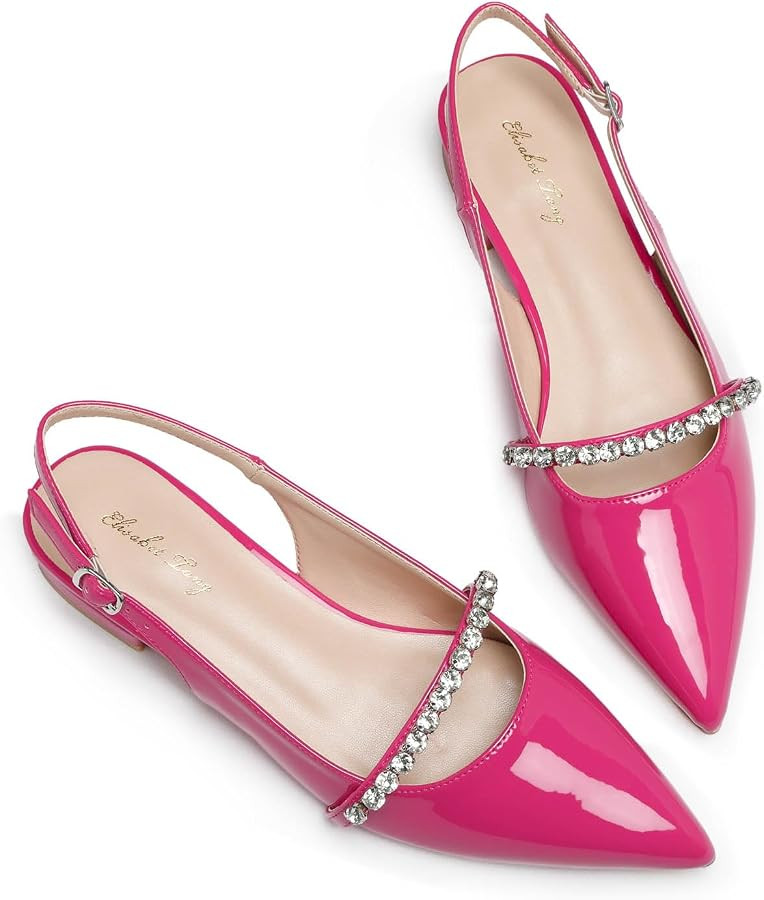 Elisabet Tang Women Slingback Flats with Rhinestone Pointed Toe Flats for Women Dressy Shoes | Amazon (US)