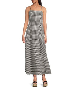 Gianni BiniAmelia Gingham Square Neck Sleeveless Tie Back Midi A-Line Dress | Dillard's
