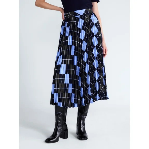 Free Assembly Women's and Women's Plus Sunburst Pleat Argyle Maxi Skirt, Sizes XS-4X | Walmart (US)