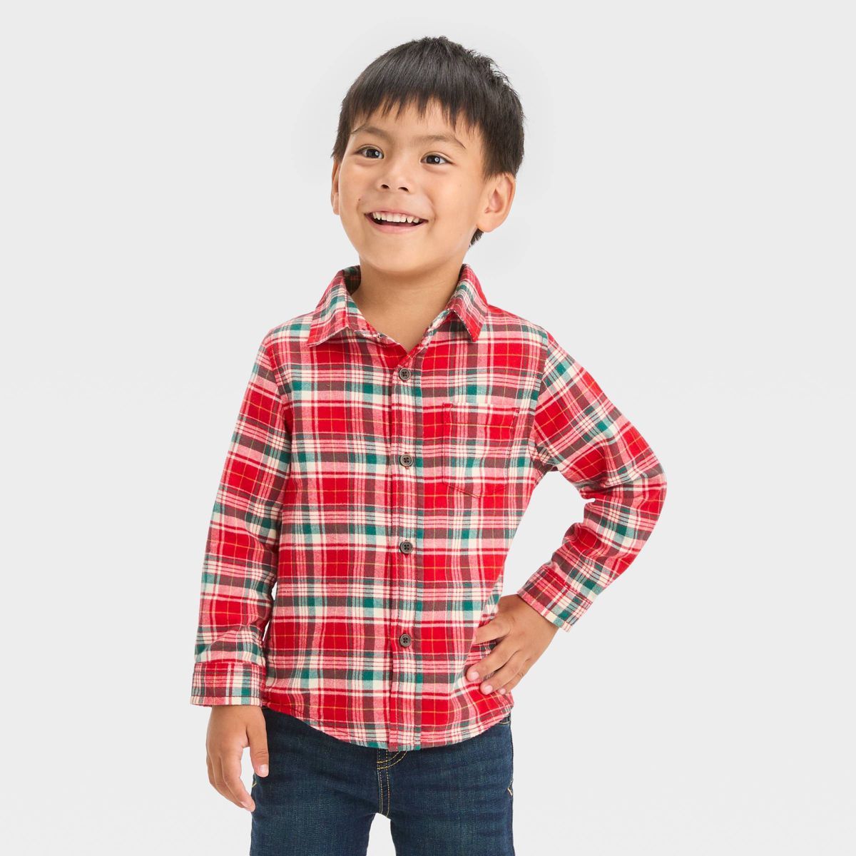 Toddler Boys' Long Sleeve Plaid Flannel Woven Shirt - Cat & Jack™ Red | Target