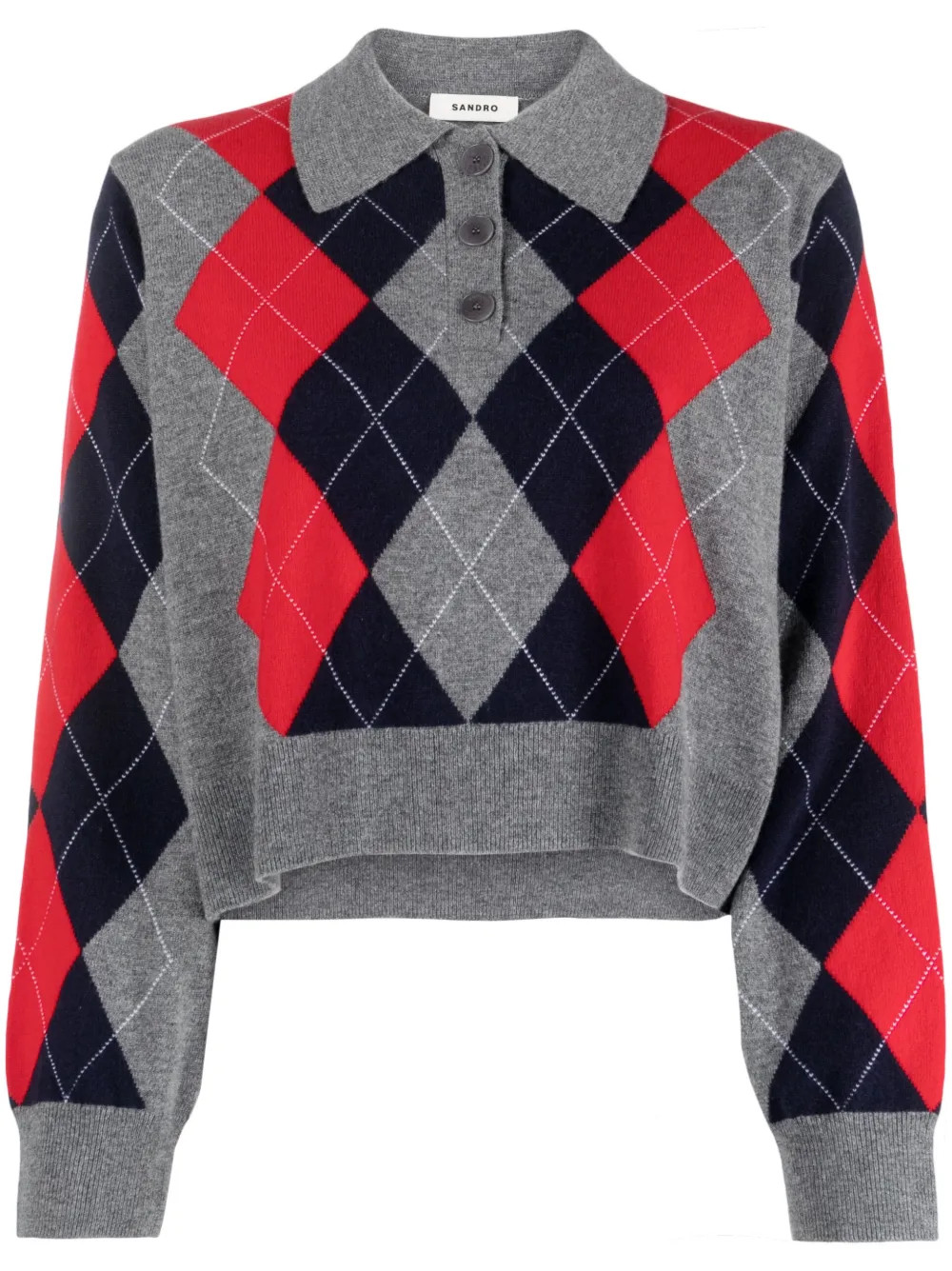 SANDRO Argyle intarsia-knit long-sleeves Sweater - Farfetch | Farfetch Global