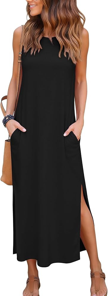 RUMIA Women's Maxi Dresses Casual Summer Elegant Side Slit Dress with Pockets (S-XXL) | Amazon (US)