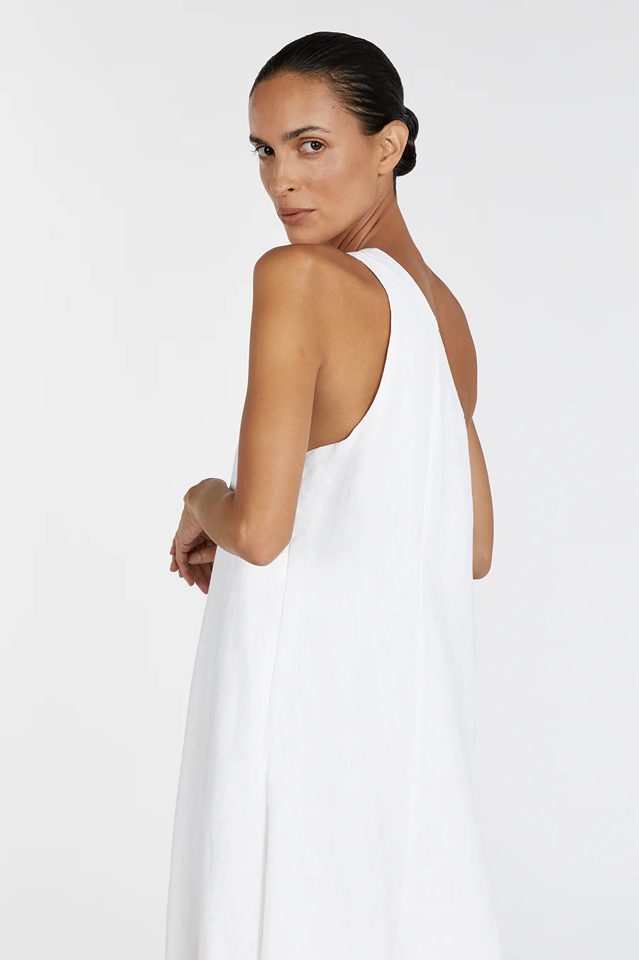 AMBER WHITE ONE SHOULDER MIDI DRESS | DISSH