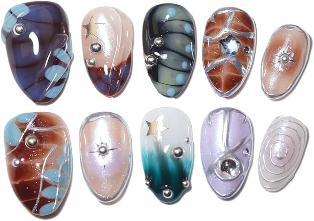 10 Short Almond Handmade Press On Nails | 3D Floral Dopamine Sweet & Edgy Design with Snake Patte... | Amazon (US)