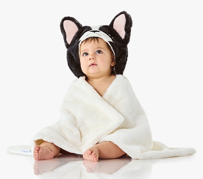 Pippa Frenchie Faux Fur Baby Hooded Towel | Pottery Barn Kids