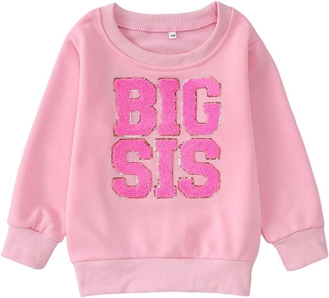 CM C&M WODRO Big Sister Sweatshirt Toddler Girl BIG SIS Chenille Patch Crewneck Pullover Tops Big... | Amazon (US)