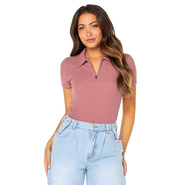 Celebrity Pink Juniors Short Sleeve Rib Knit Polo (Sizes XXS-XXXL) | Walmart (US)