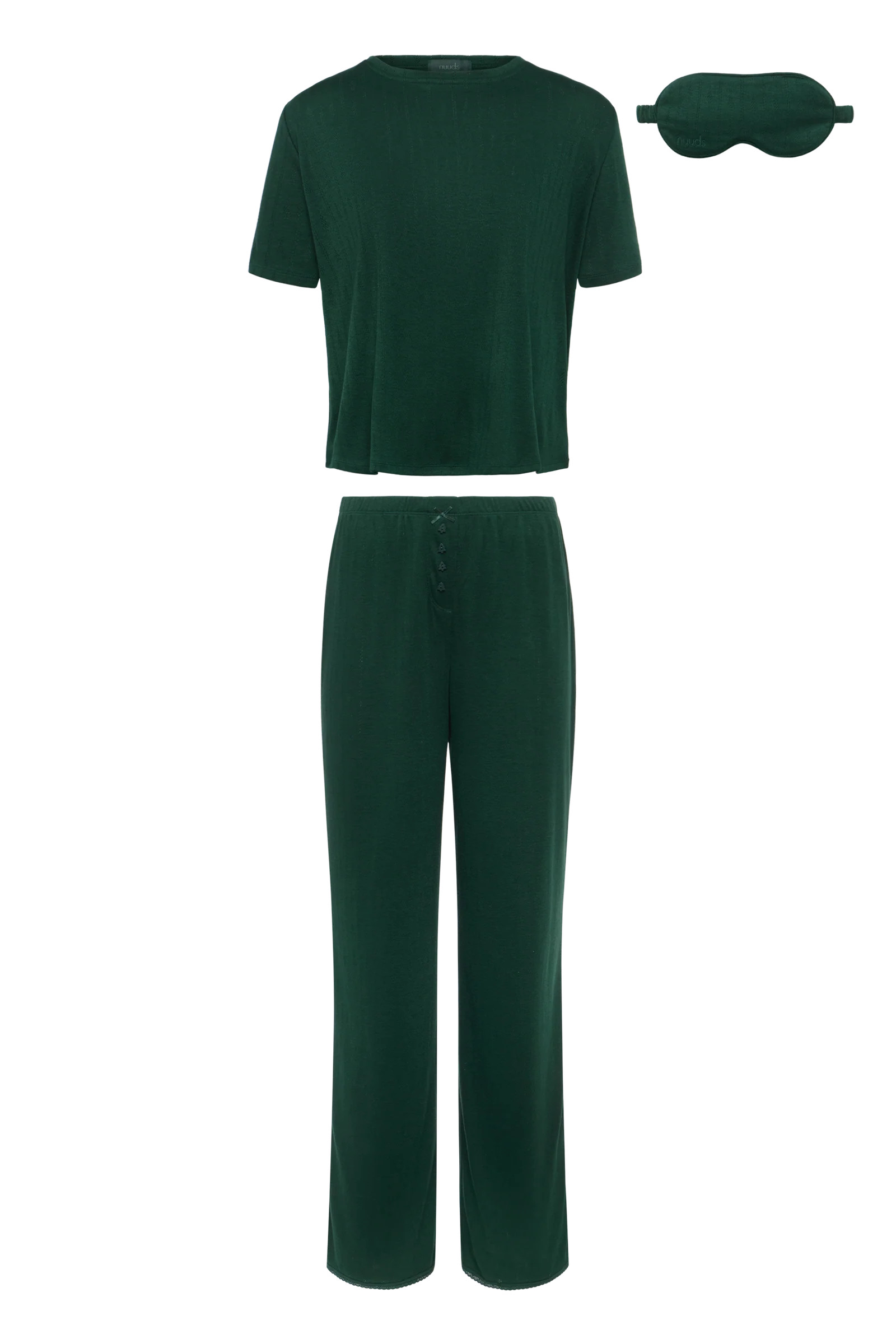 Tree Pointelle Pajama Set with Sleep Mask | Hunter | nuuds