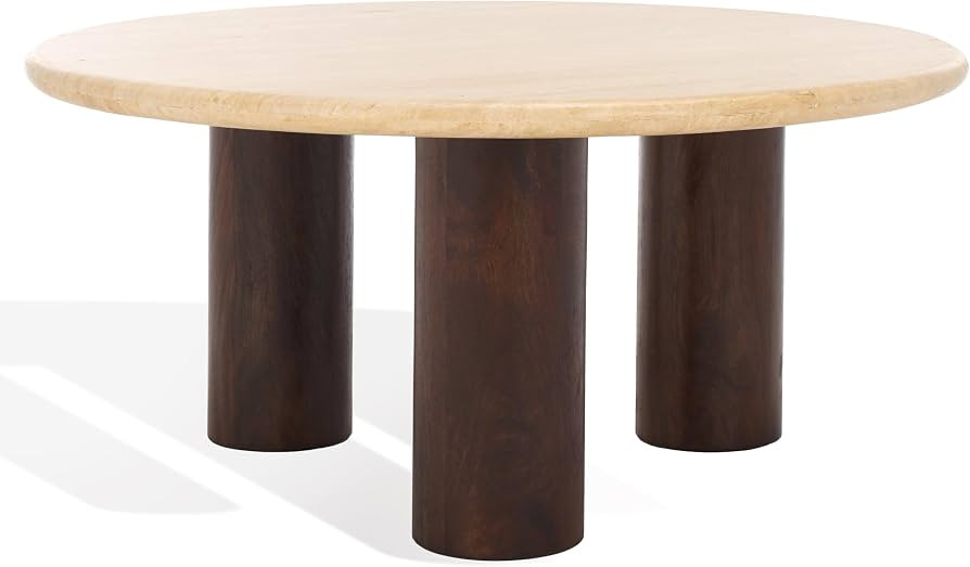 SAFAVIEH Couture Collection Jennamira Dark Brown Solid Wood/Travertine Coffee Table | Amazon (US)