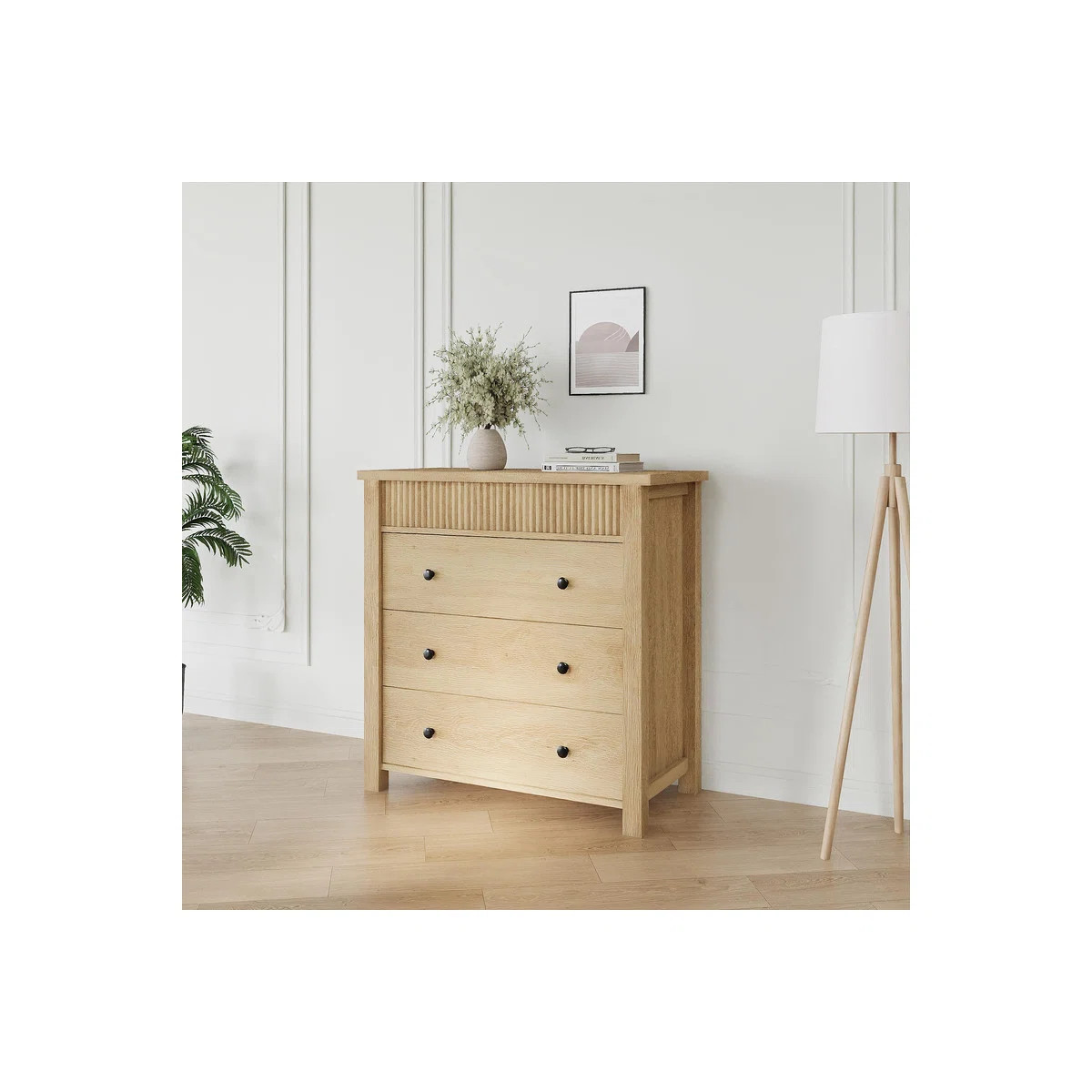 Fluted 3-Drawer Cabinet in Natural Oak, Multi-Purpose End Table and Storage Organizer for Bedroom... | Wayfair North America