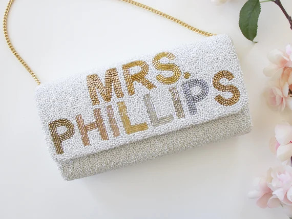 MRS. LAST NAME Half Barrel Custom Beaded Clutch  Beaded | Etsy France | Etsy (FR)