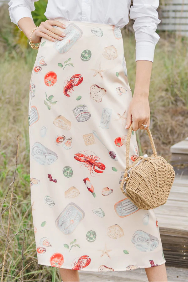 Always Feels Just Right Taupe Seafood Icon Midi Skirt | The Mint Julep Boutique
