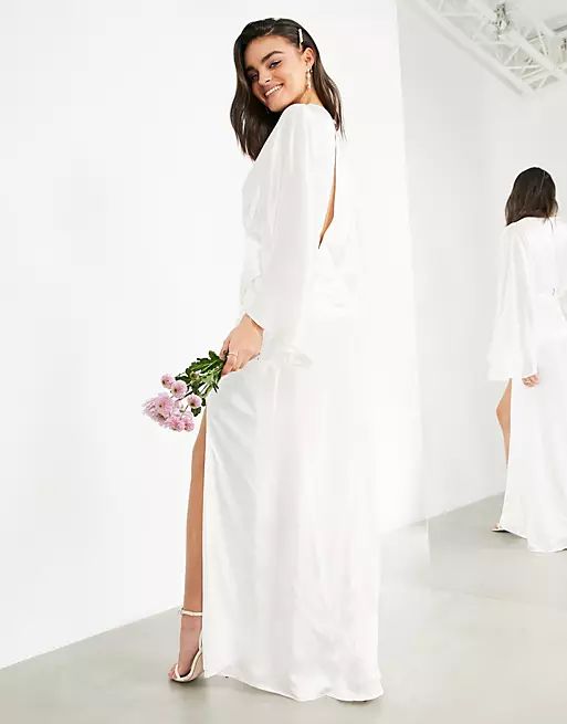 ASOS EDITION Cari satin wrap wedding dress with kimono sleeve | ASOS | ASOS (Global)