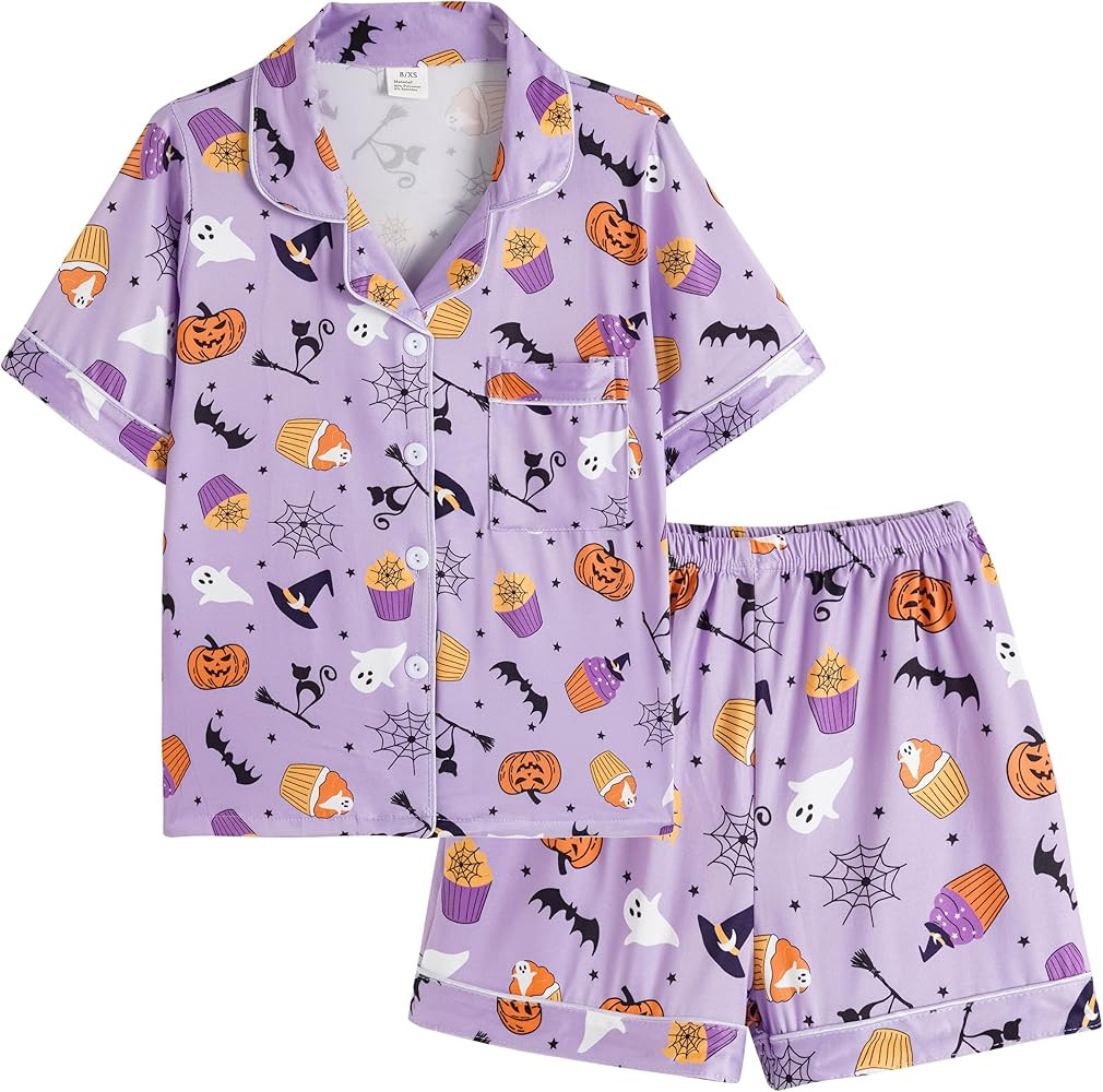 Vopmocld Girls 2PCS Pajama Sets Button Down Short Sleeve with Shorts Sleepwear Summer Cute Lounge... | Amazon (US)