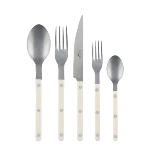SABRE PARIS - 5-Piece Flatware Set - Bistrot Vintage Collection - Knife, Fork, Soup Spoon, Teaspoon & Dessert Fork - Stainless Steel & Nylon - Dishwasher Safe - Ivory - Mat Finish | Amazon (US)