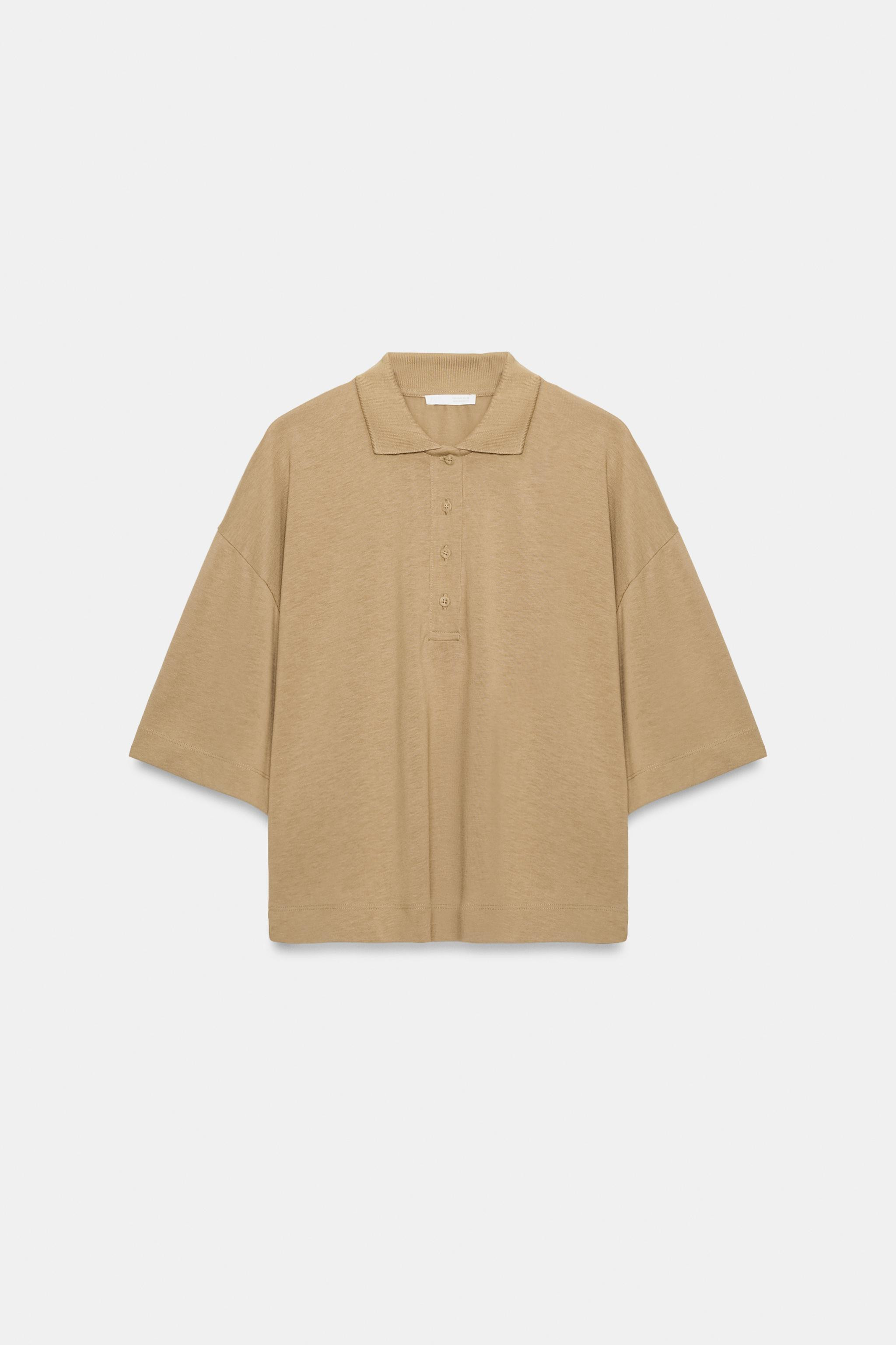 REGULAR FIT - LAPEL COLLAR - REGULAR LENGTH - SHORT SLEEVEST-shirt made with a 33% cotton yarn bl... | Zara US