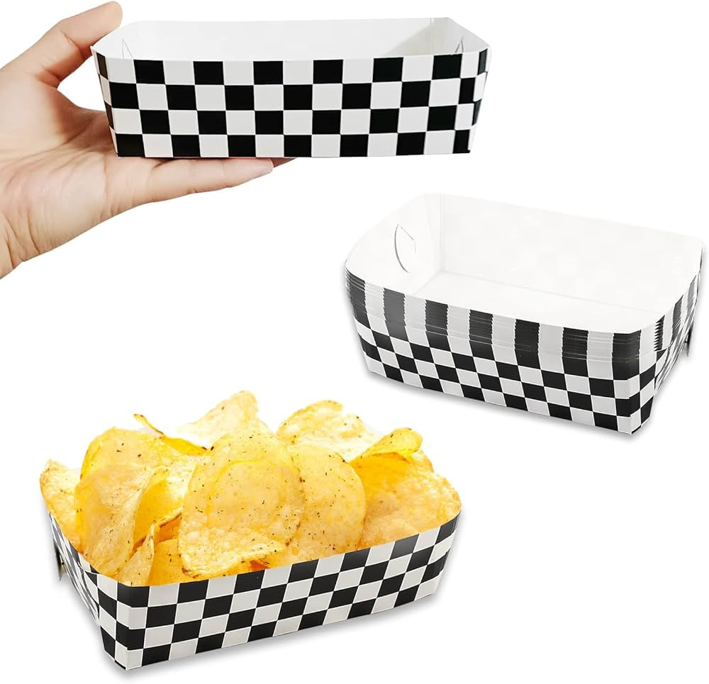 50 Packs Checkered Paper Food Trays Race Car Birthday Party Supplies Black and White Checker Nach... | Amazon (US)