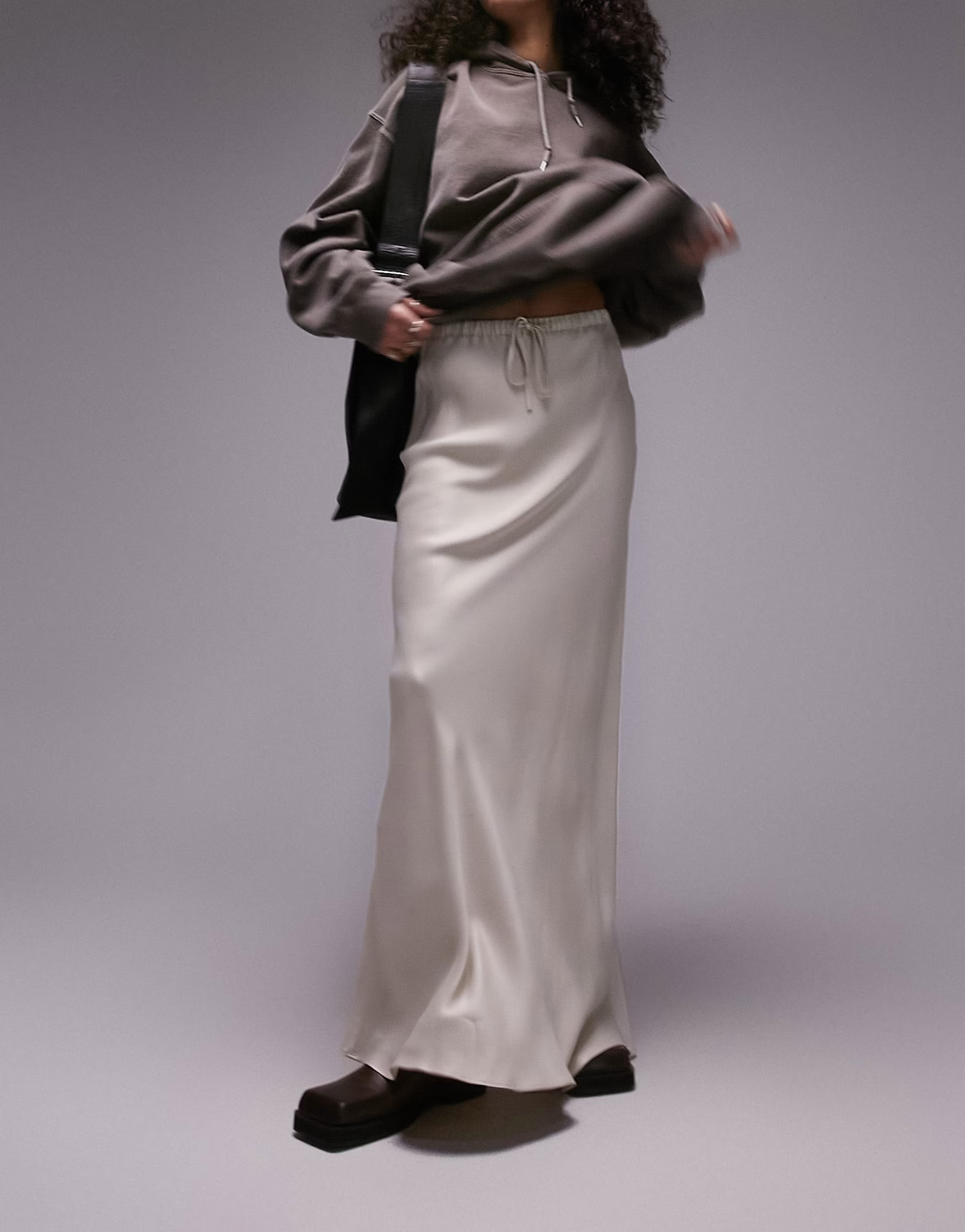 Topshop drawstring satin bias maxi skirt in oyster  | ASOS | ASOS (Global)