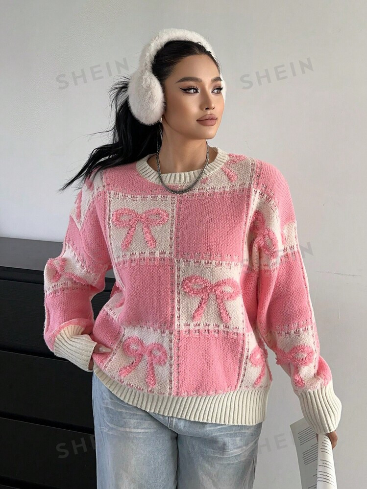 POPSWAY Plus Size Casual Butterfly Pattern Drop Shoulder Sweater For Autumn/Winter | SHEIN