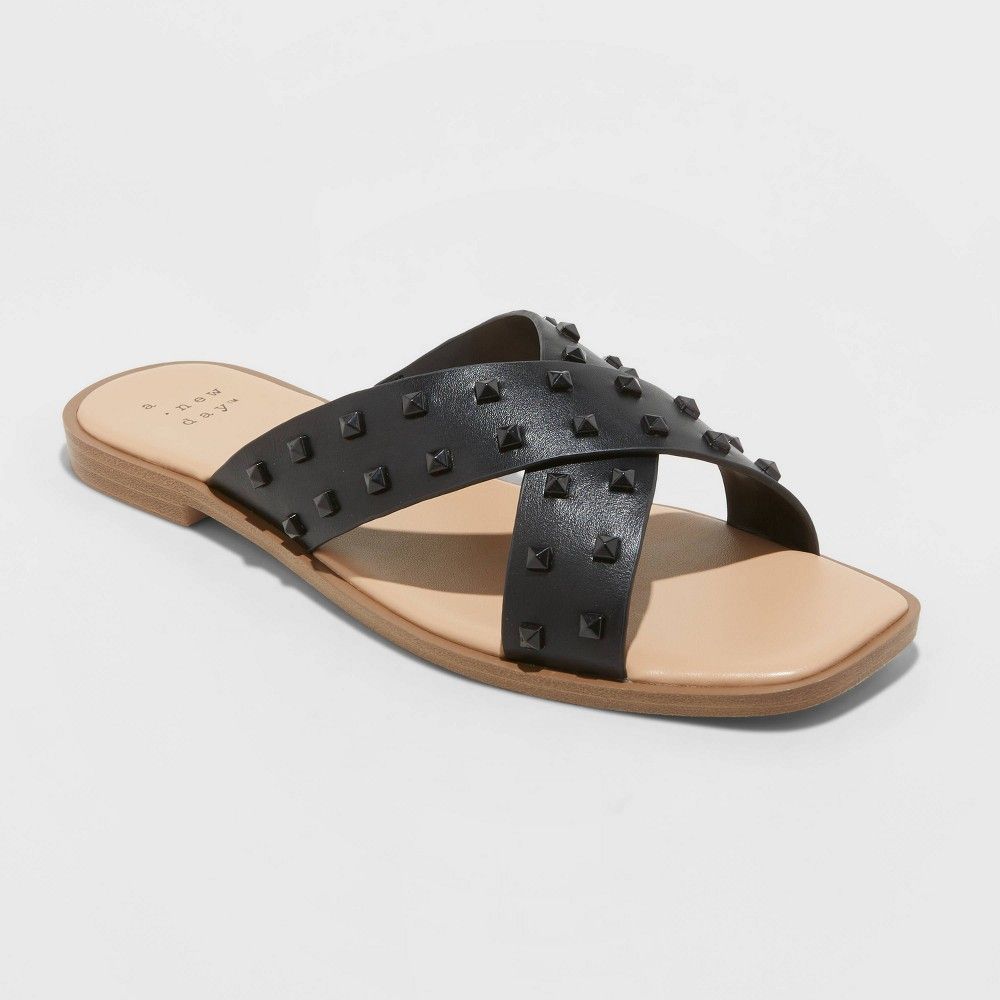 Women's Emmy Studded Crossband Sandals - A New Day Black 10 | Target