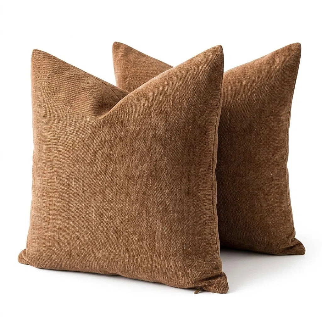Set of 2 Soft Textured Farmhouse Pillow Covers with Zipper, 20x20 Square Cushion Cases for Sofa B... | Wayfair North America