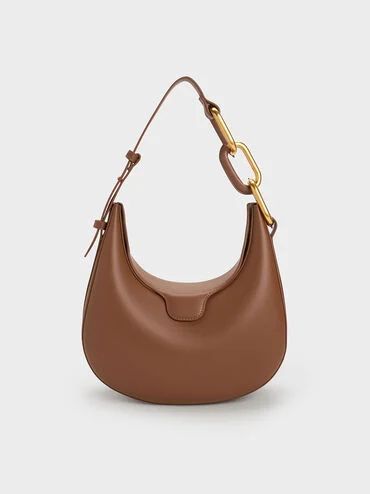 Kora Metallic-Accent Moon Bag
 - Chocolate | Charles & Keith US